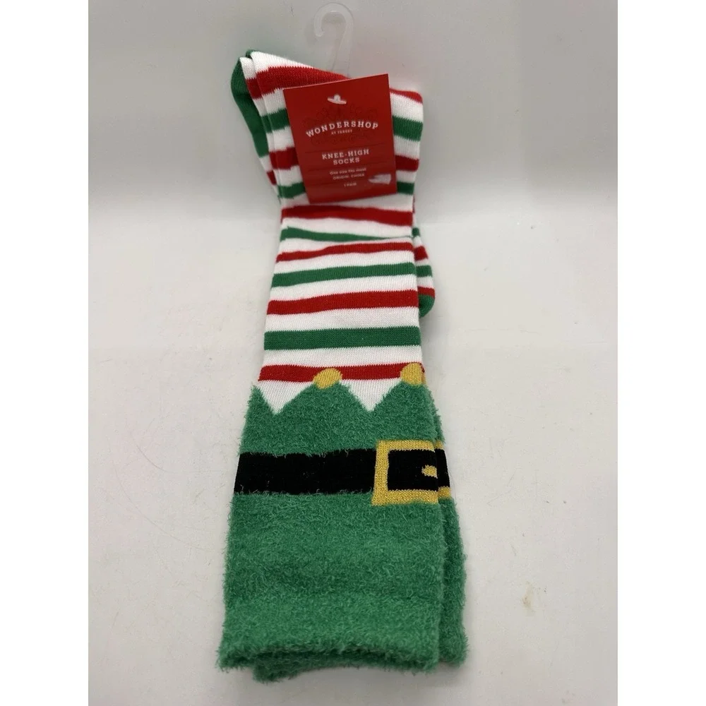Wondershop Target Christmas Elf Knee High Socks Fuzzy Costume Red Green NWT